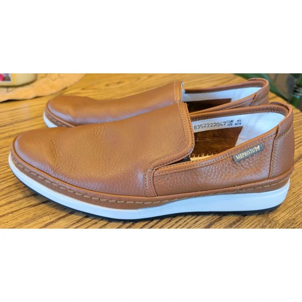 Mephisto Mens 10.5 Brown Pebbled Leather Air-Relax Comfort Shoes Sneaker Slip On